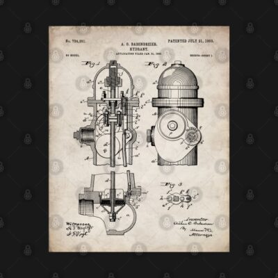 Fire Fighter Patent Fire Hydrant Art Antique Throw Pillow Official Firefighter Merch